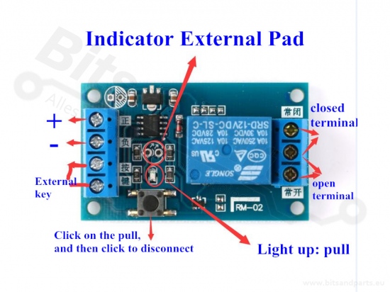 Relay board 1-channel 12V bistable / toggle
